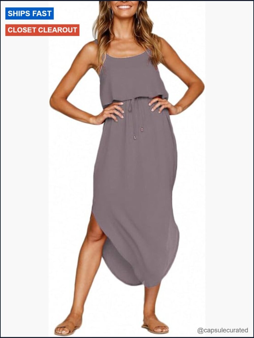 Adjustable Strappy Split Midi Summer Beach Casual Dress